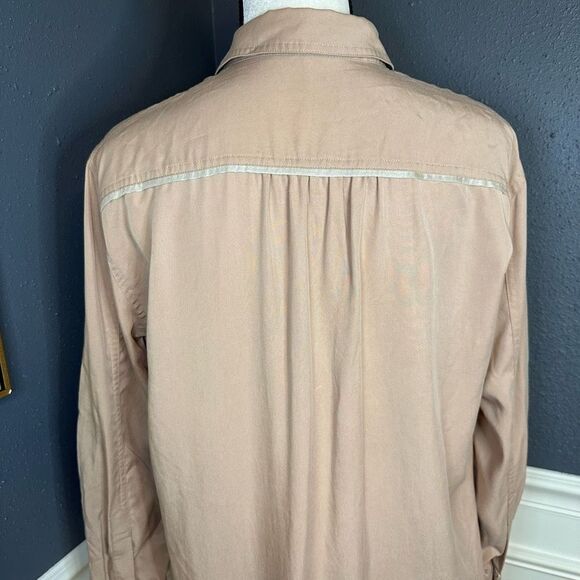 Free People Off Campus Button Down Shirt Blush Silver Metallic Trim Sz XS - Picture 8 of 10